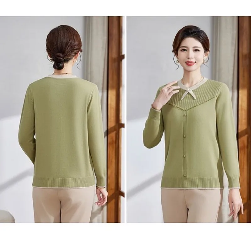 

Свободный вязаный осенний модный новый свитер с круглым вырезом и пуговицами