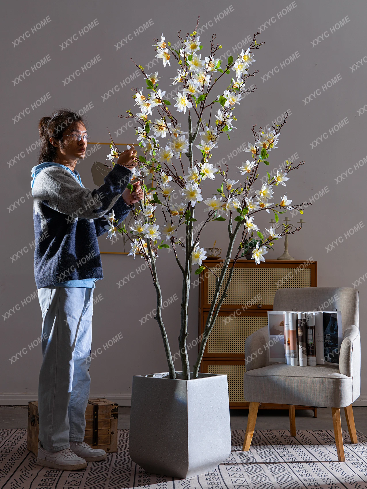 

Large Artificial Magnolia Tree Artificial Flower Fake Trees Green Plant Indoor Living Room Floor Shop Show Window Decorations