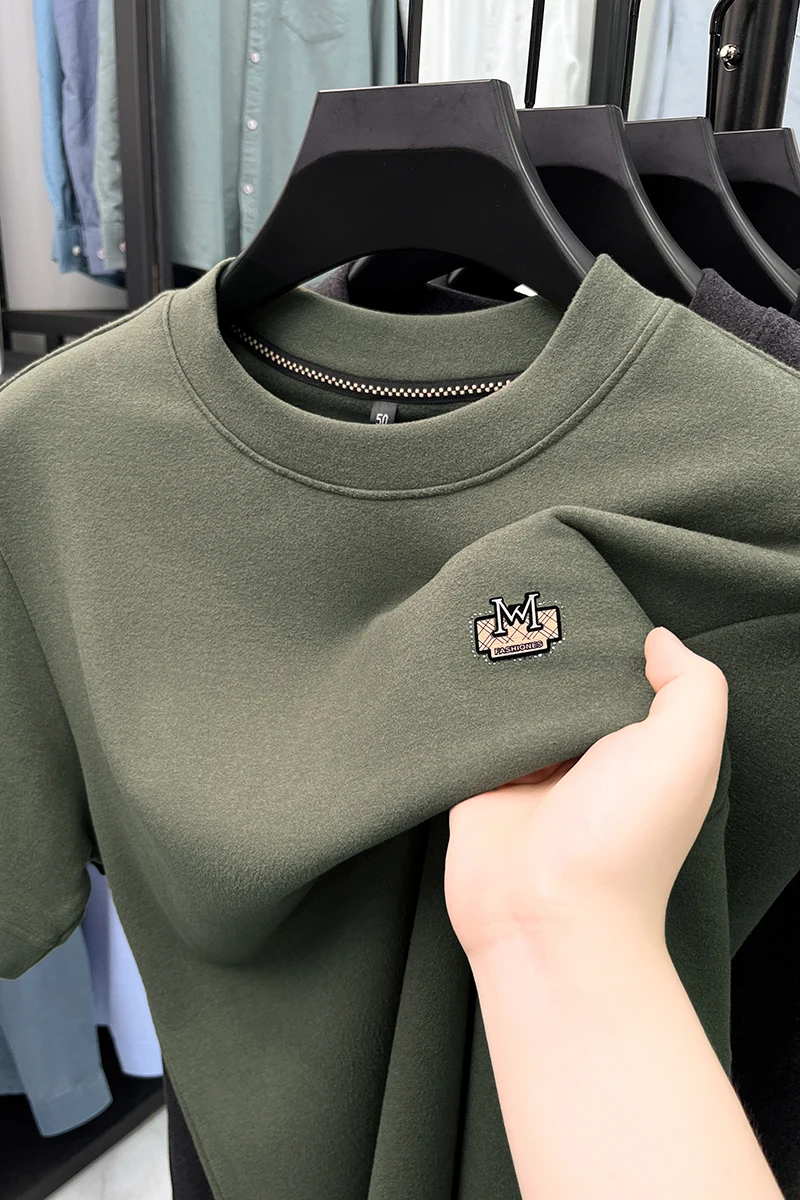 High quality short sleeve men\'s round neck T-shirt autumn fashion new M embroidery design Korean pullover casual sportShirt
