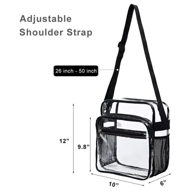 Large Capacity Sports Crossbody Bag Transparent PVC Storage Bag Adjustable Shoulder Strap Horizontal Design Messenger Bag
