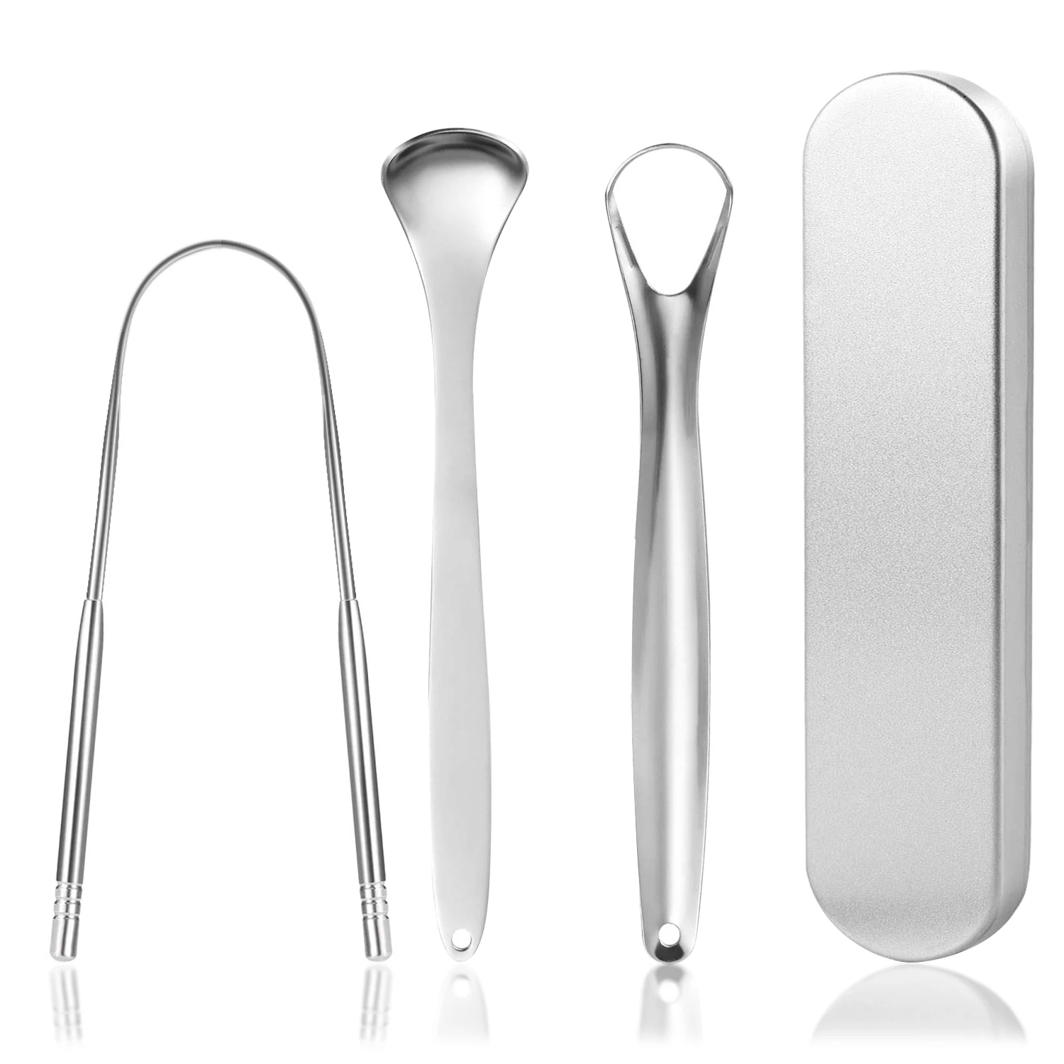 منظف اللسان، أداة العناية بالفم من الفولاذ المقاوم للصدأ، ينعش التنفس، مكشطة اللسان المحمولة (مع حقيبة تخزين)، (3 قطع فضية) #1