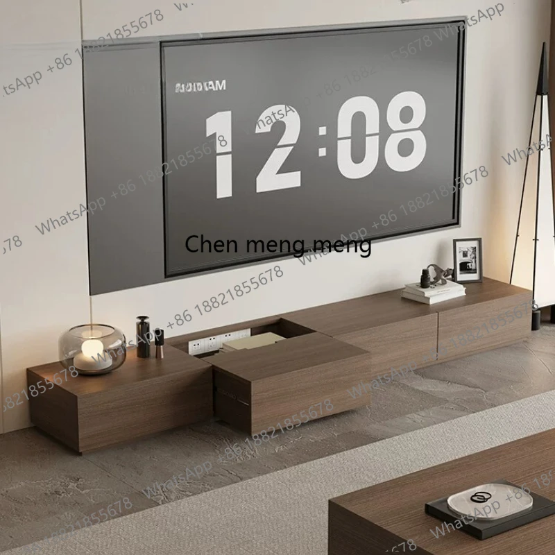 

TV cabinet Italian minimalist living room hidden socket walnut pattern floor TV cabinet customization