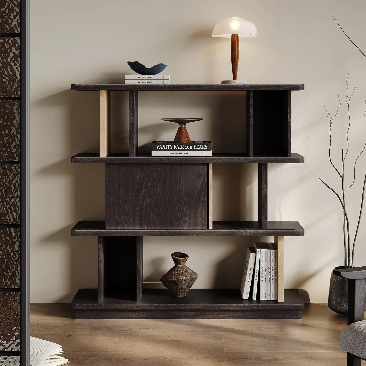 01 Solid wood combination bookcase household living room floor-to-ceiling open American high-end shelf