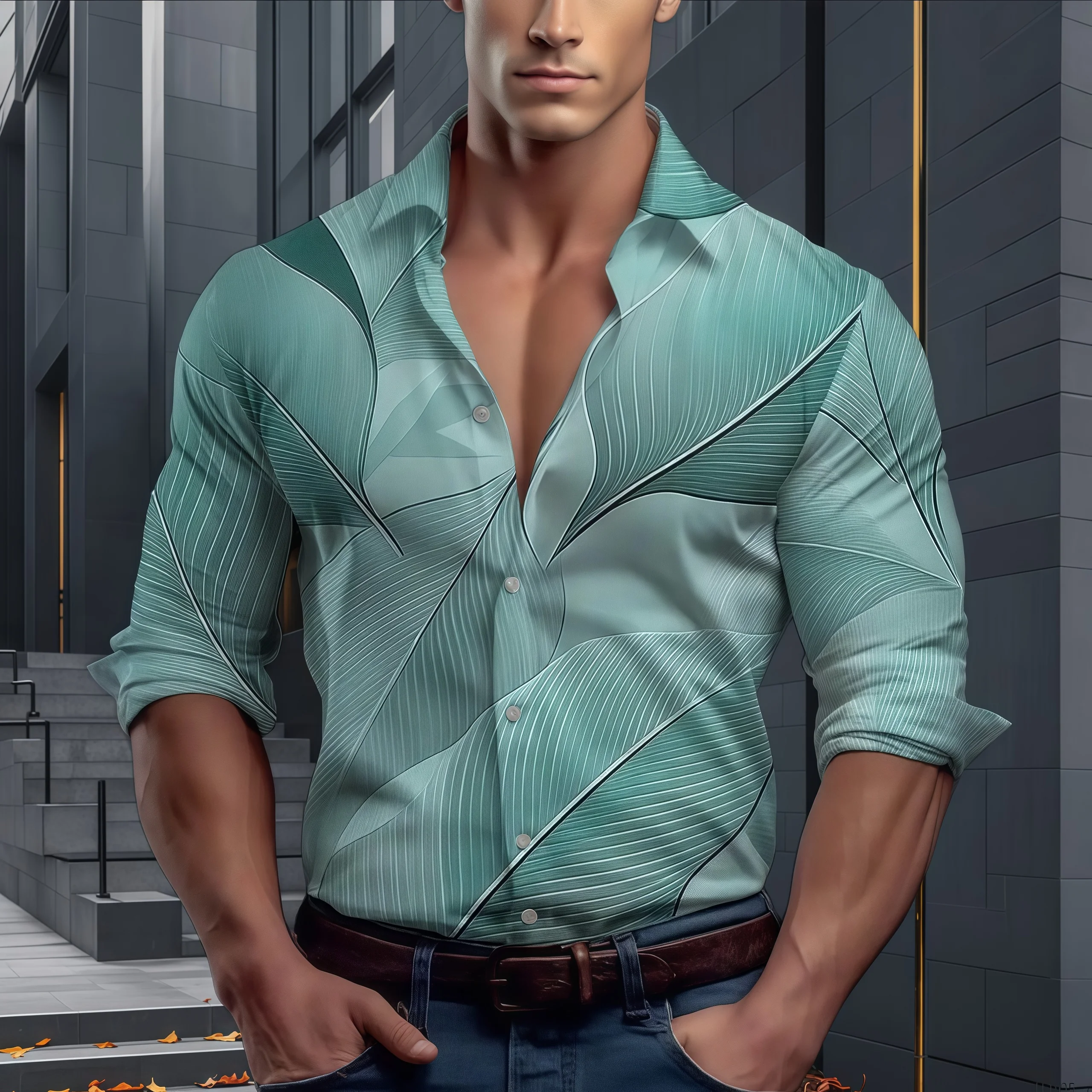 

13 colors men's shirts comfortable breathable long sleeve shirts green leaves casual fashion button lapel tops fast shipping