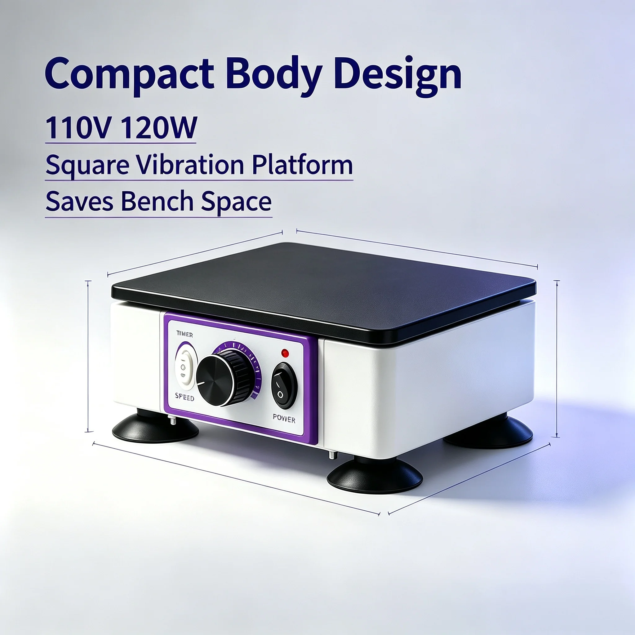 Square dental shaker with stable vibration structure, used for dental plaster mixing without slurry leakage