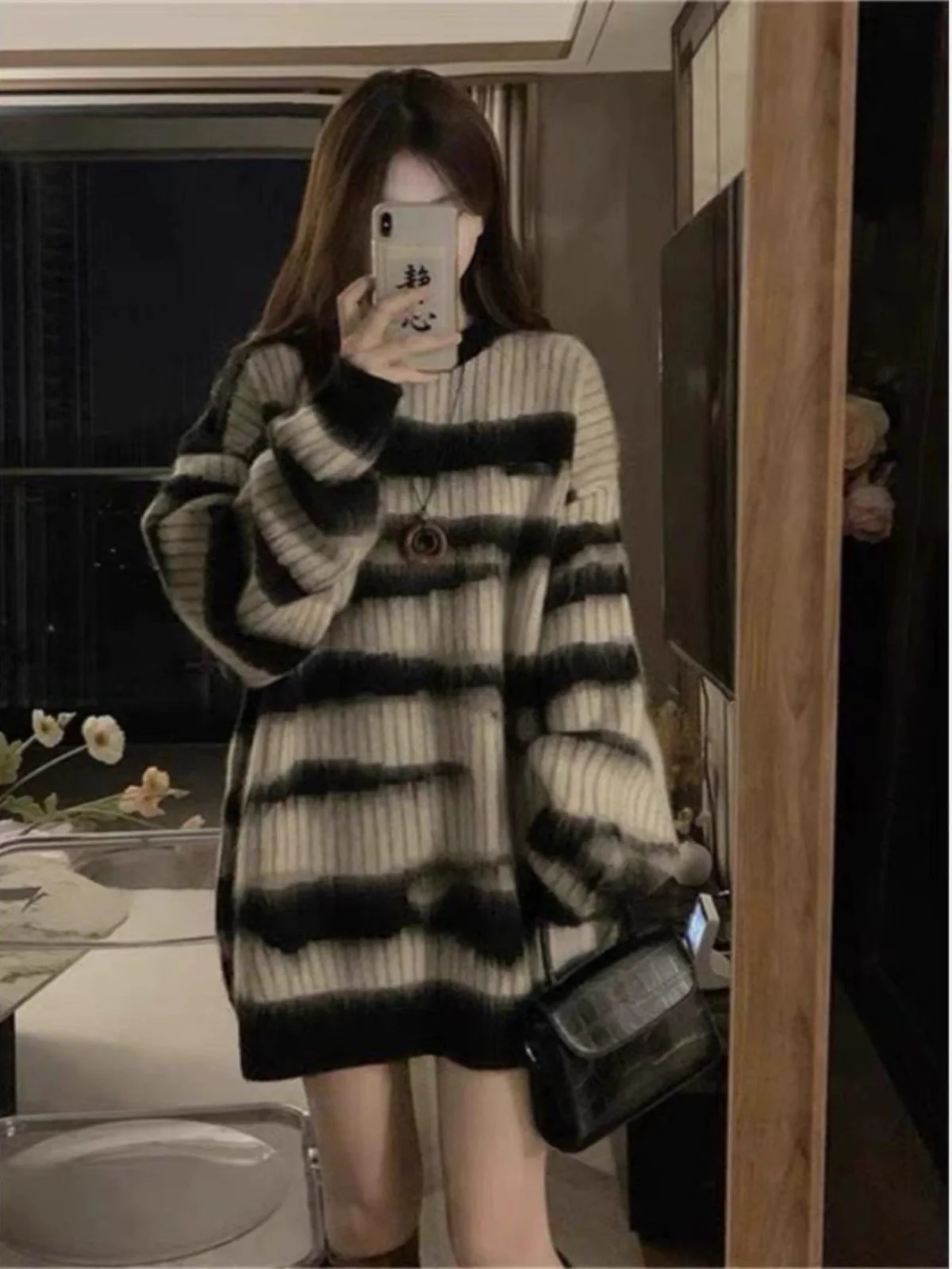 

Вязаный свитер в японском стиле с рисунком зебры в стиле ретро, женская зимняя верхняя одежда, свободный топ с ленивым дизайном