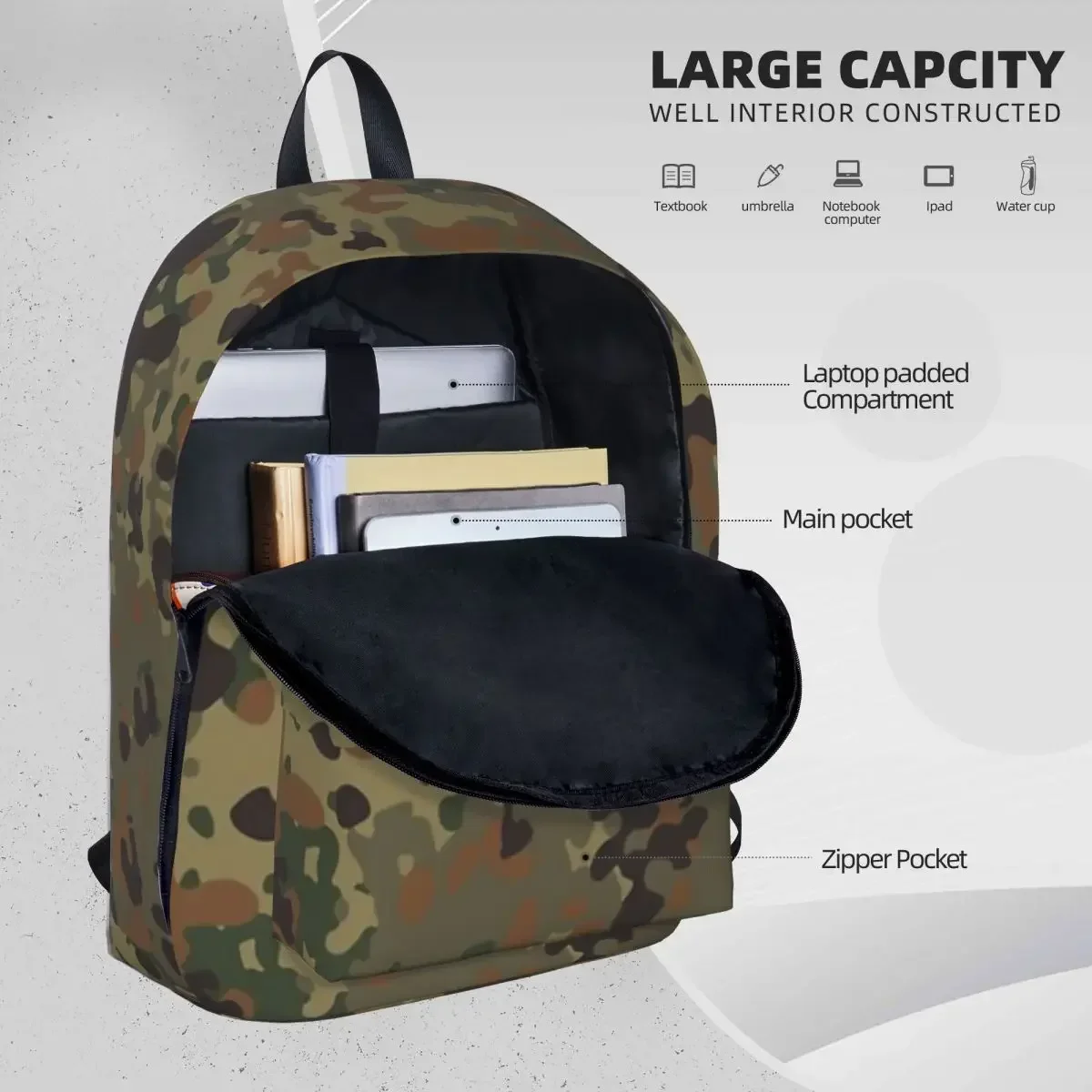 Flecktarn Camouflage Backpacks Large Capacity Student Book bag Shoulder Bag Laptop Rucksack Travel Rucksack Children School Bag