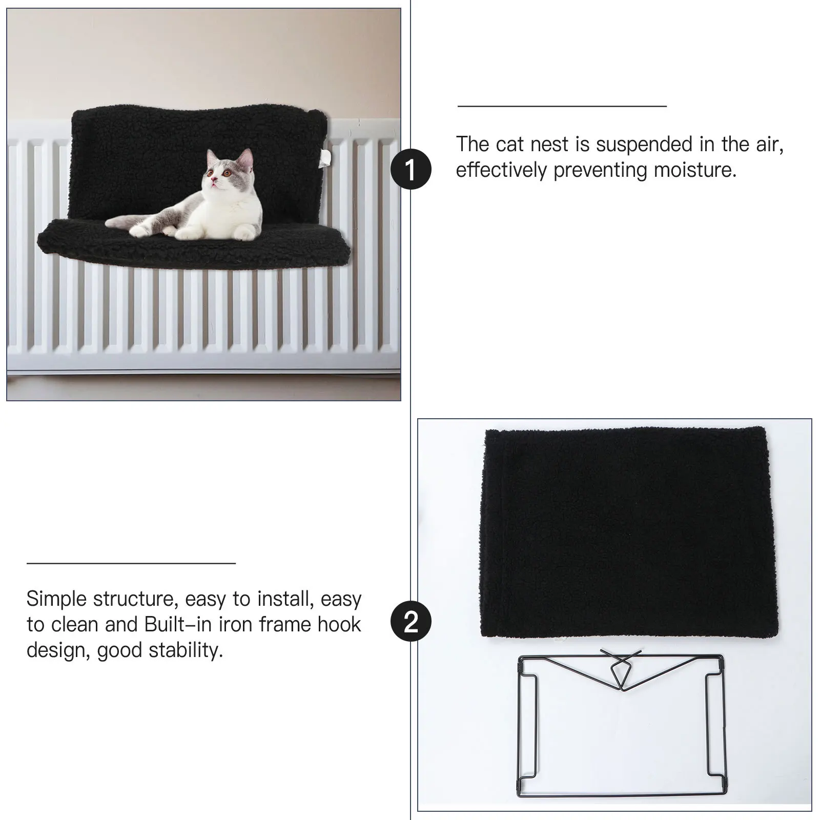 

Space Saving Cat Hammock Cushion Hanging Radiator For Winter Iron Frame Fleece Pet Bed Warm Metal Frame Cat Bed Durable