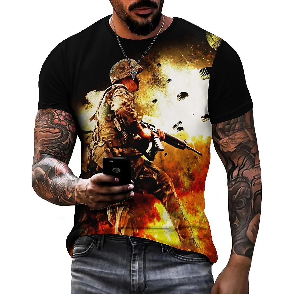 

New Personalized Fashionable Men's 3D Printed Short-Sleeve T-Shirt - All-Over Print Top