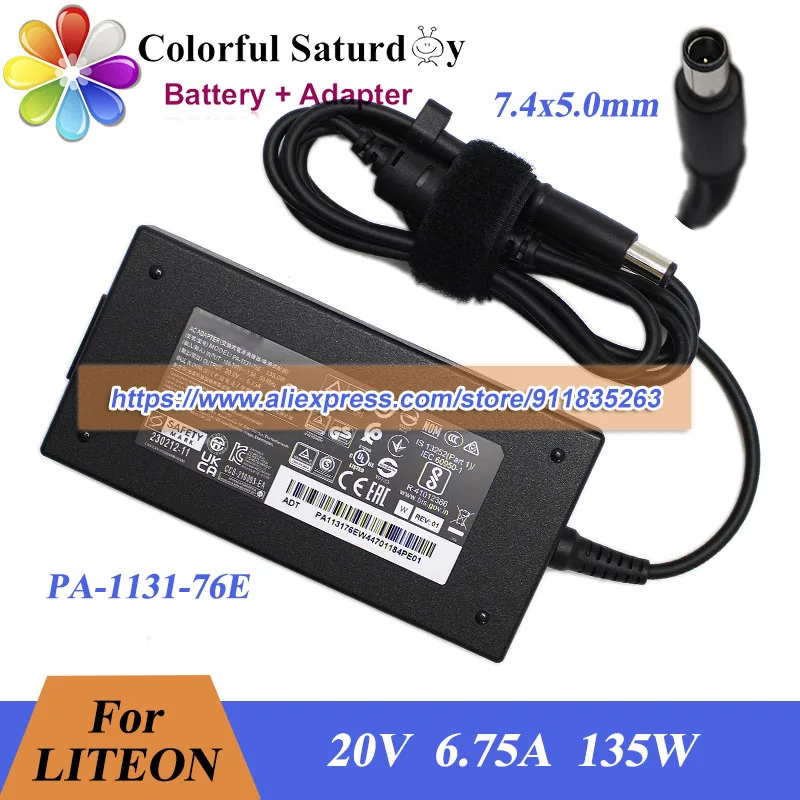 Original PA-1131-76E Power Adapter 20V 6.75A 135W AC Adapter with 7.4x5.0mm Tip For LITEON PA113176E Charger