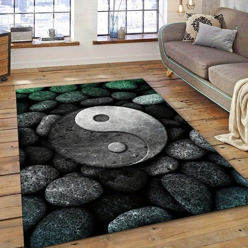 

Каменный ковер Инь Ян для гостиных в стиле дзен - современный коврик для зоны медитации, гармония и баланс, декор пола, противоскользящий ковер