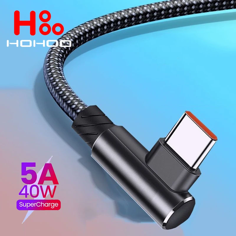 5A Cable USB C 90 grados para oppo 40w cable de carga rápida para honor Xiaomi 14 13 12 11 pro redmi k60 50 40 pro Huawei p70 40 pro mate 60 50 40 pro oneplus 12 11 realme Meizu vivo iqoo 12 cable de datos del cargador