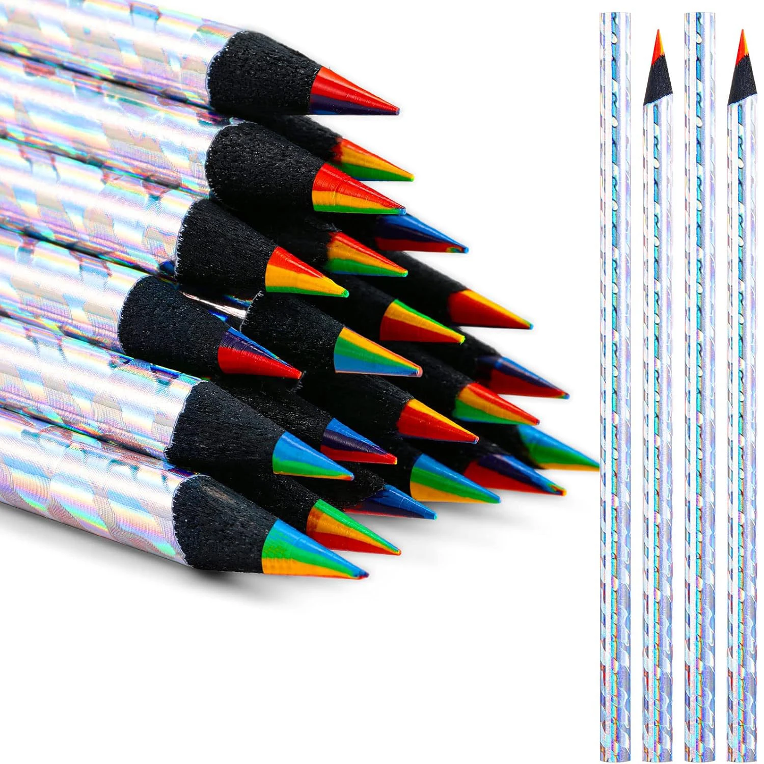 12 Pcs Rainbow Colored Pencils, 7 Color in 1 Rainbow Pencil, Wooden Colored Pencil Multi Colored Pencils