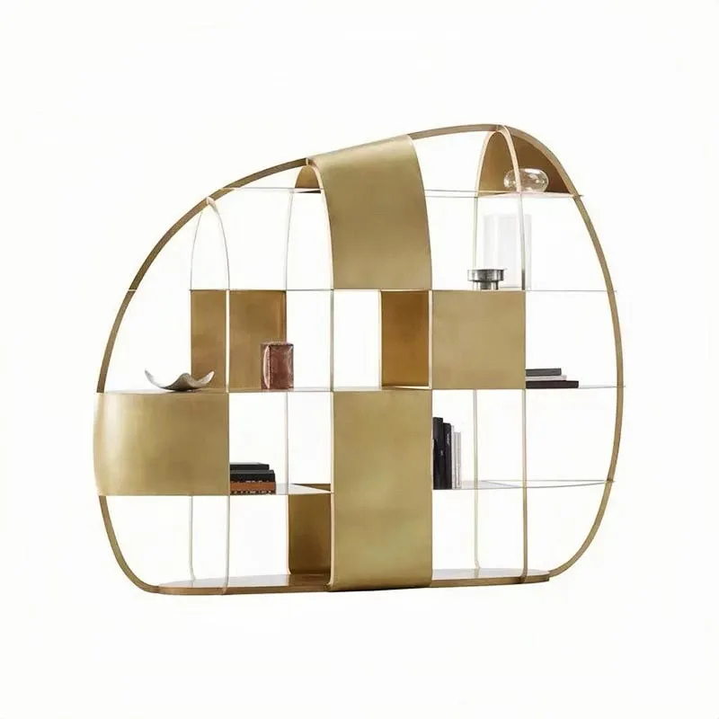 Bookshelf Floor-to-ceiling modern light luxury high-end villa stainless steel display shelf