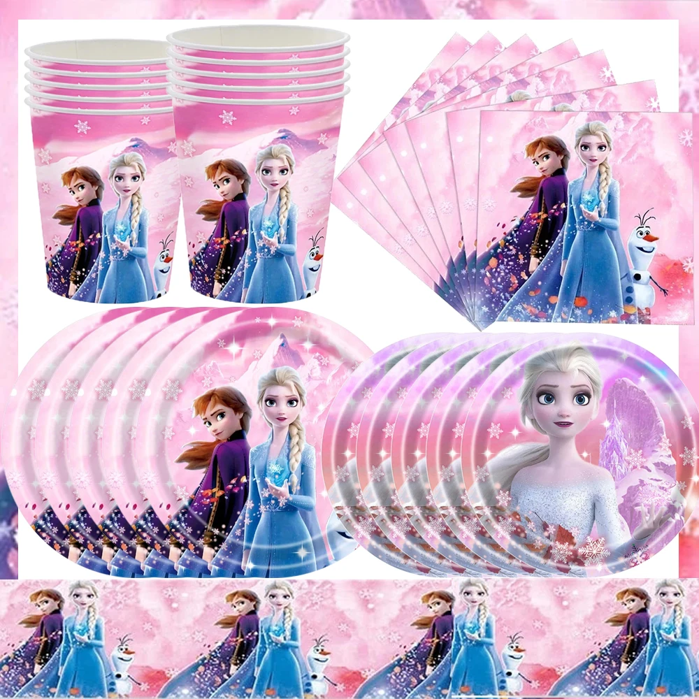 Disney Frozen Princess Birthday Party Decoration Tableware Set Cup Plate Napkin Banner Decor For Kids Girl Anna Elsa Baby Shower