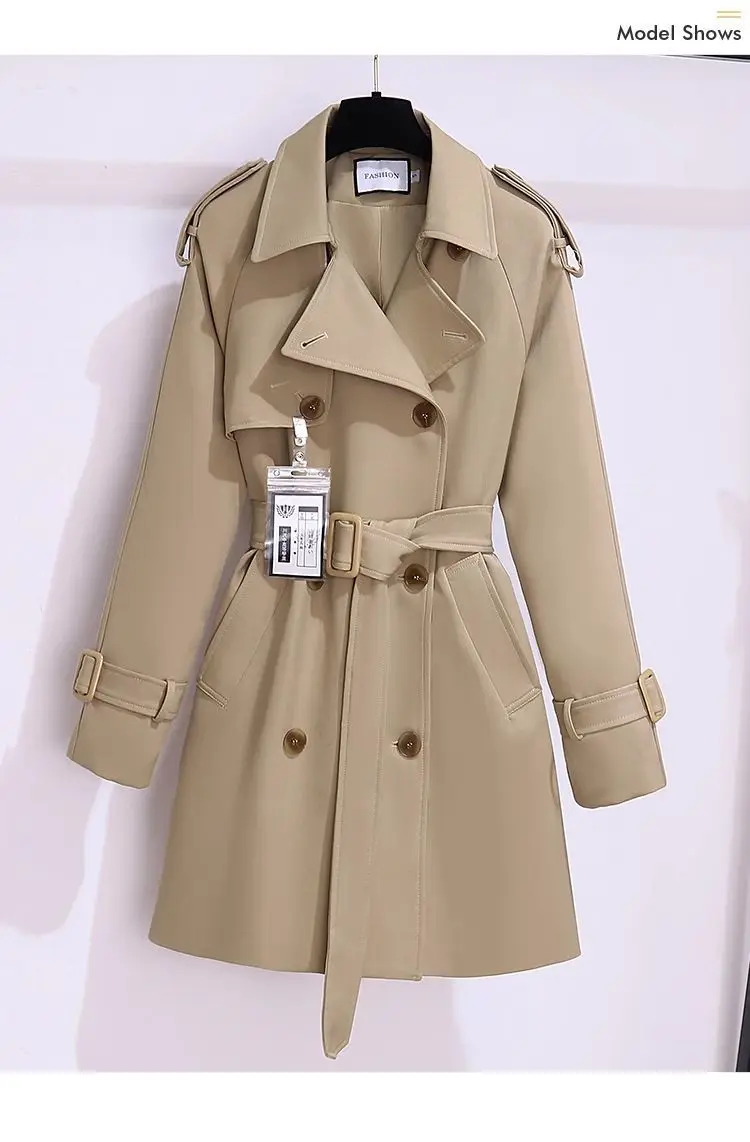 Women's Windbreaker 2026 Spring Autumn New Slim Double-breasted Temperament Coat With Belt Female Mid Length Casual Trench Coat