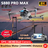 Professional S880 GPS Drone Touch Screen 3-axis Gimbal 20KM With 8K Camera Brushless suitable FPV RC Dron for outdoor Use Gift