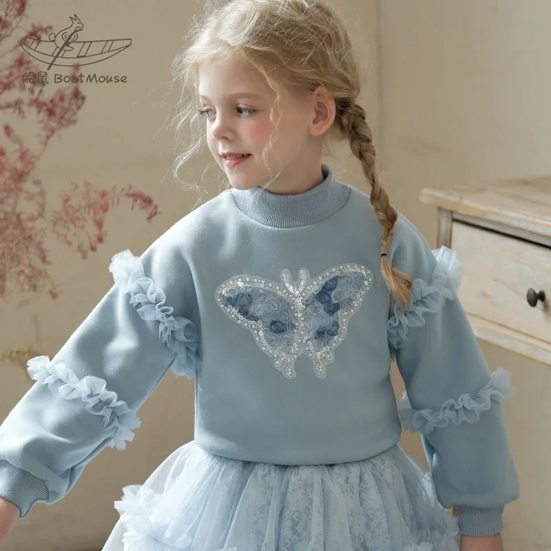 Spring Autumn children's hoodie Cute girls pullover Ruffle sleeve Shirt comfortable cotton sweatshirt Kids Clothes