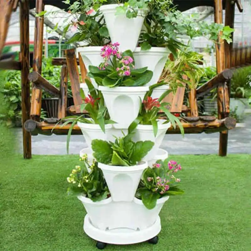 1PCS Plastic Stackable Vertical Flower Plant Pot Strawberry Seedling Holder Vegetable Planters Garden Three-Petal Pot Decoration