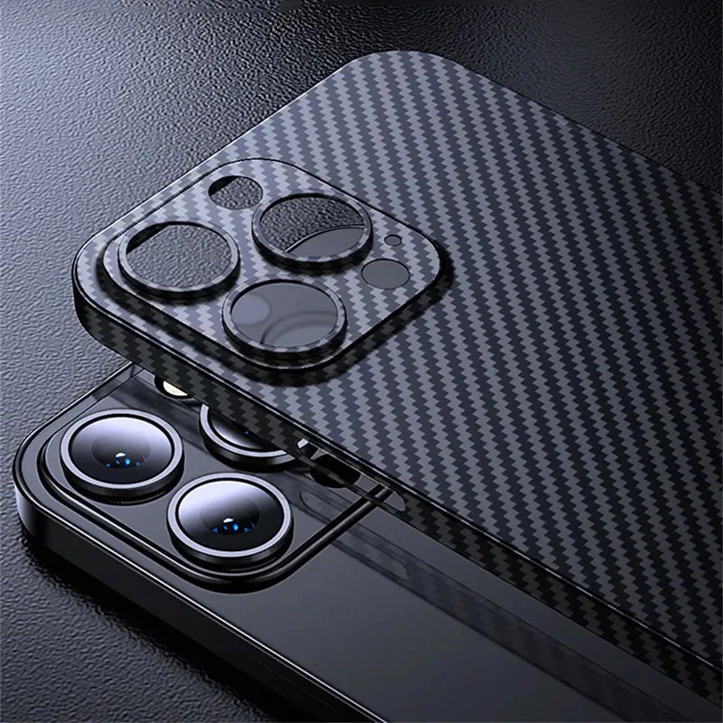 0.3mm Carbon Fiber Matte Soft Case For iPhone 15 Pro Max 14 13 12 Mini 11 Pro Max 15pro XS XR X 6 7 8 Plus SE Hard PP Back Cover