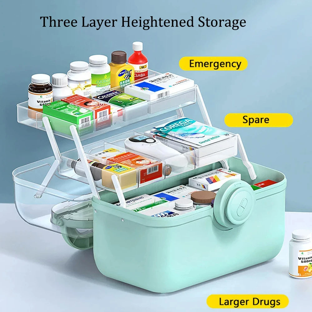 Large Capacity First Aid Kit Multi-layer Family Medicine Organizer Medicine Box Storage Container Home Emergency Portable Boxed