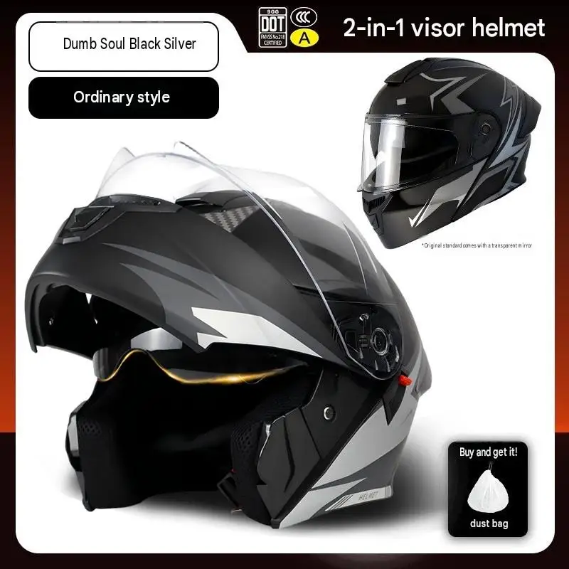 Dual‑Visor Flip‑Up Motorcycle Helmet 3C DOT Certified 709ABS Shell Breathable Winter Warm Safety Helmet For Men Women Riders