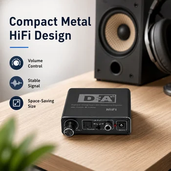 192KHz HiFi DAC Amp Digital to Analog Audio Converter RCA 3.5mm Jack Headphone Amplifier Toslink Optical Coaxial Output DAC