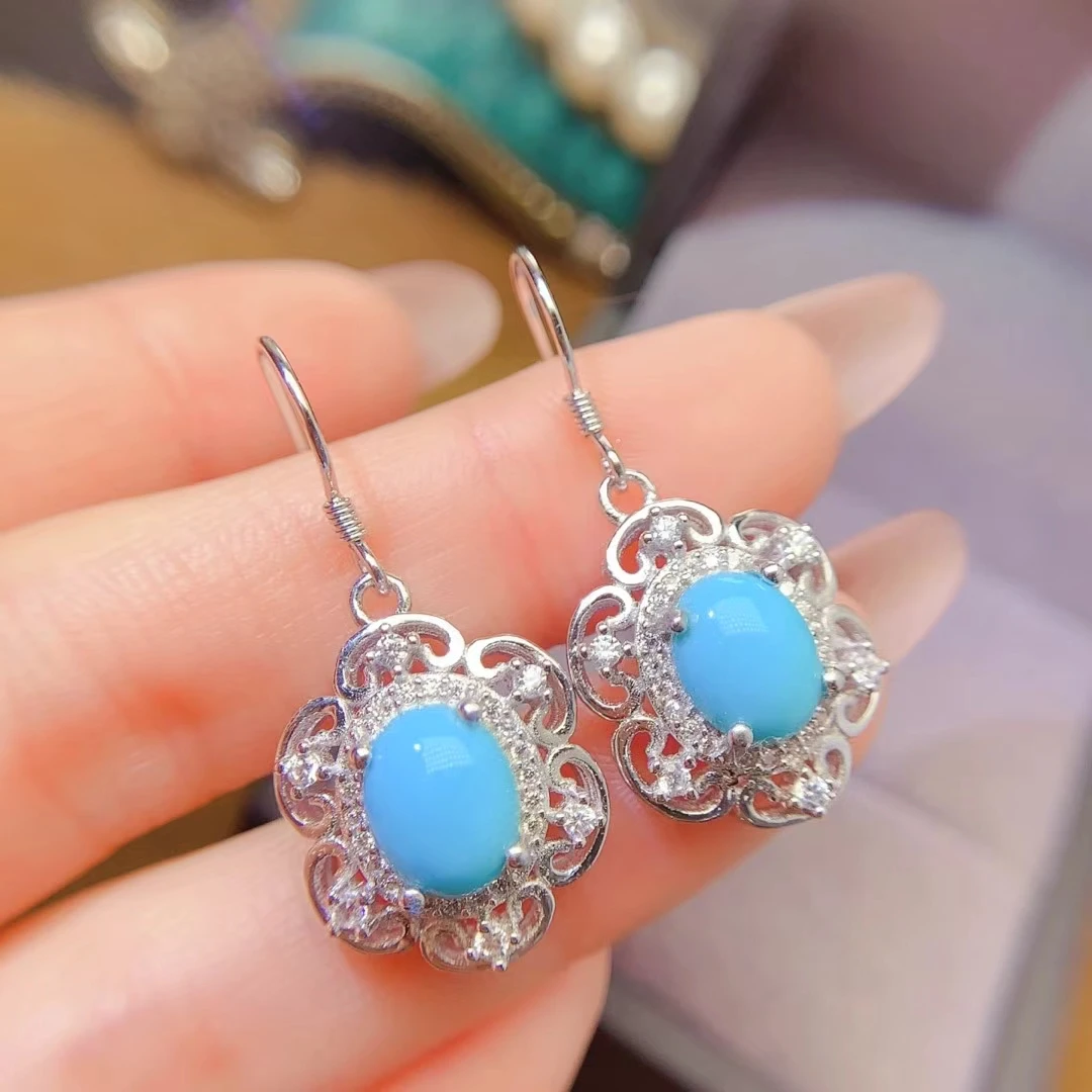 KJJEAXCMY Natural Turquoise Earrings S925 silver , electroplated locking color process, high clarity Full of luster