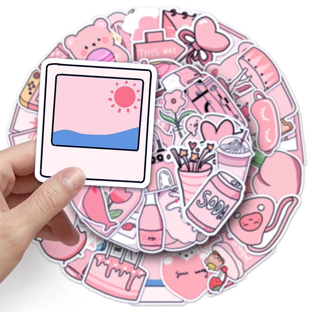 10/30/50pcs Kawaii Pink Cute Cartoon Girl Stickers Aesthetic Decals Kids Toy DIY Laptop Phone Suitcase Guitar Decoration Sticker