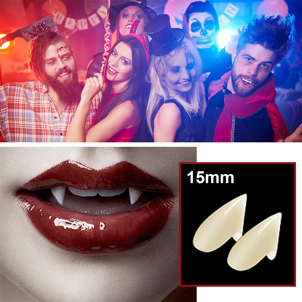 Juguetes de Cosplay de dientes de vampiro, accesorios de fiesta de Halloween, simulación falsa, resina compuesta para adultos y niños, 13mm