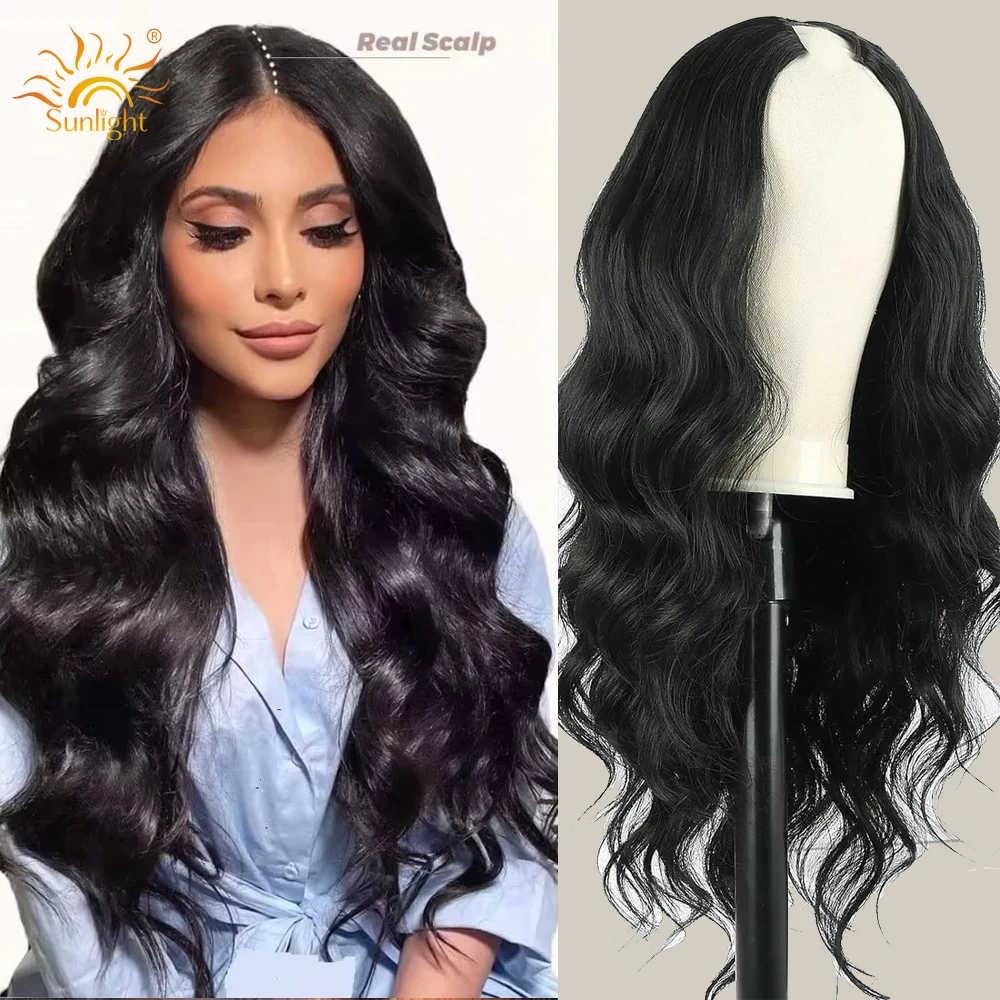 

MsSunlight Объемная волна V-образный парик Человеческие волосы без остатка U-образной части Полный машинный парик Бразильские натуральные волосы черного цвета Волосы Remy