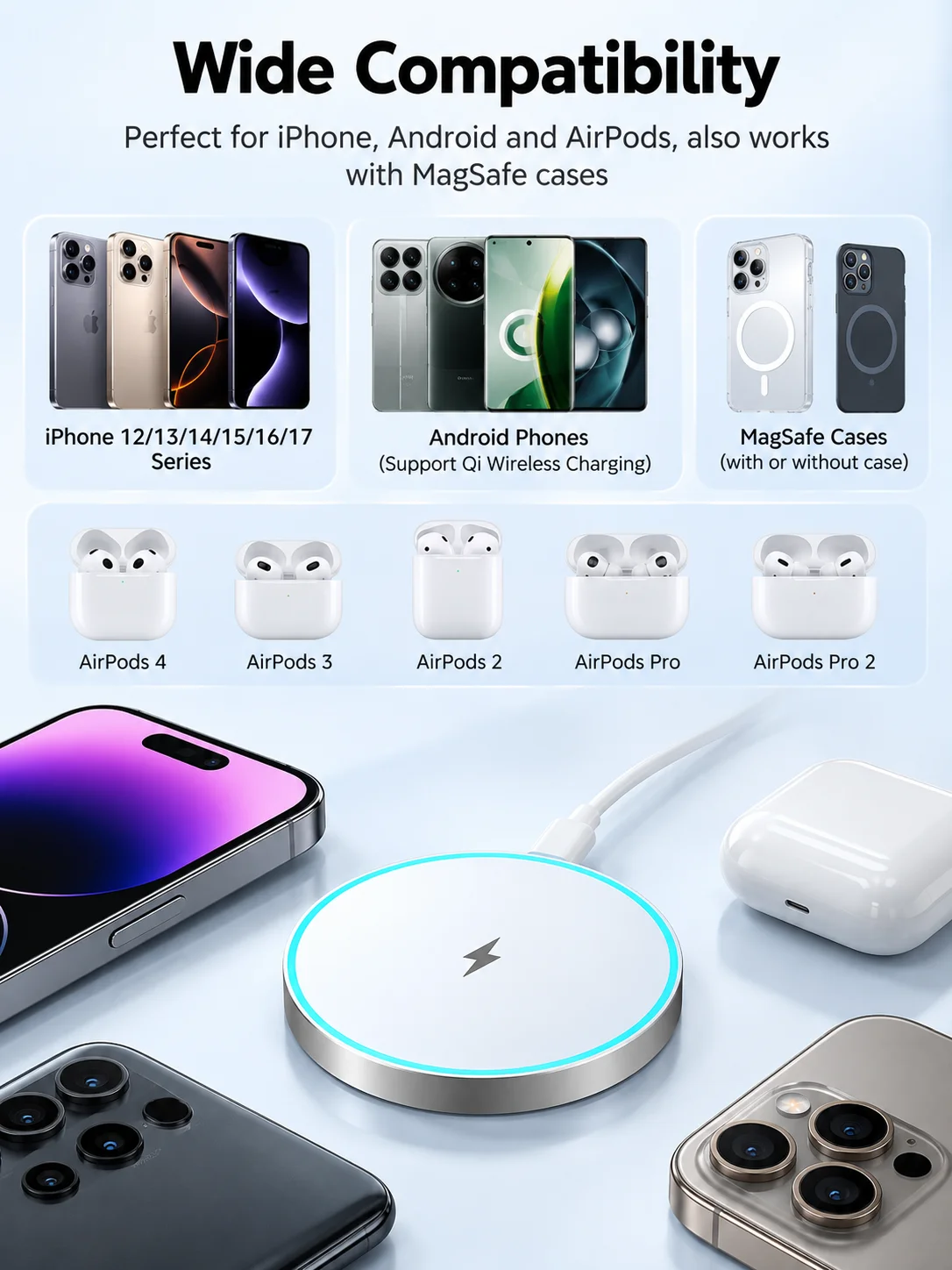 15W Magnetisches Kabelloses Ladegerät Schnelllade-Pads Mini Tragbare Magnetische Ladestation für Samsung iPhone 18 17 12-16 Pro Max – Detail 7