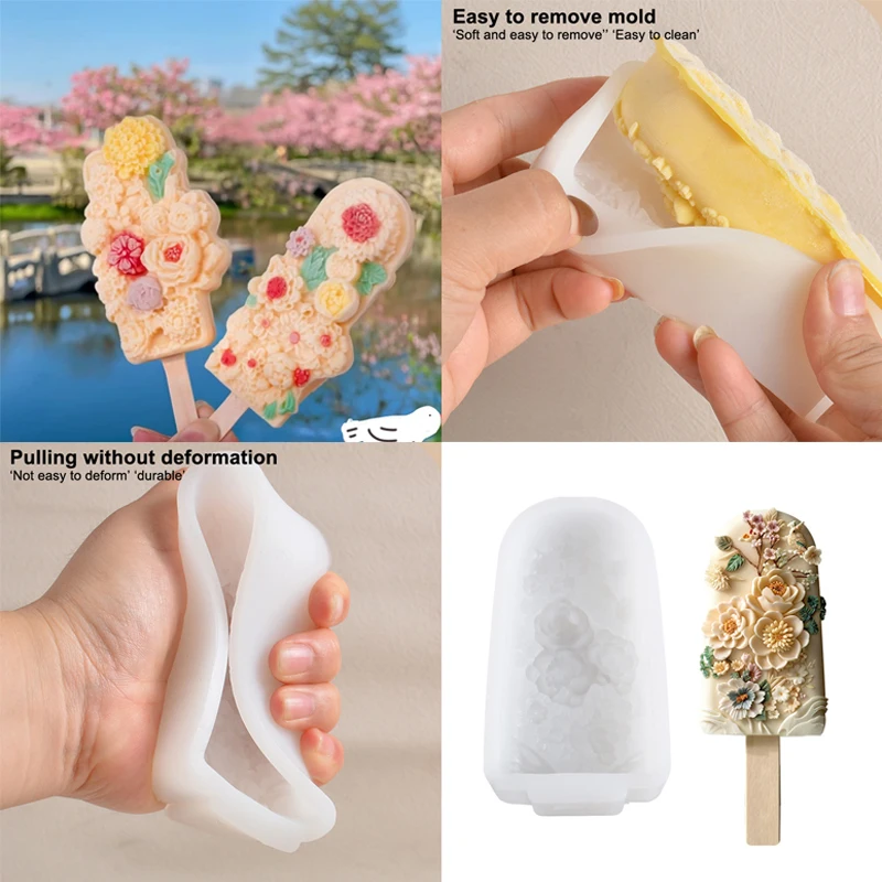 

1 Pcs Silicone Flower Popsicle Molds Easy-Release For Homemade Ice Cream Treats – Stunning Floral Design Ice Cream Tools