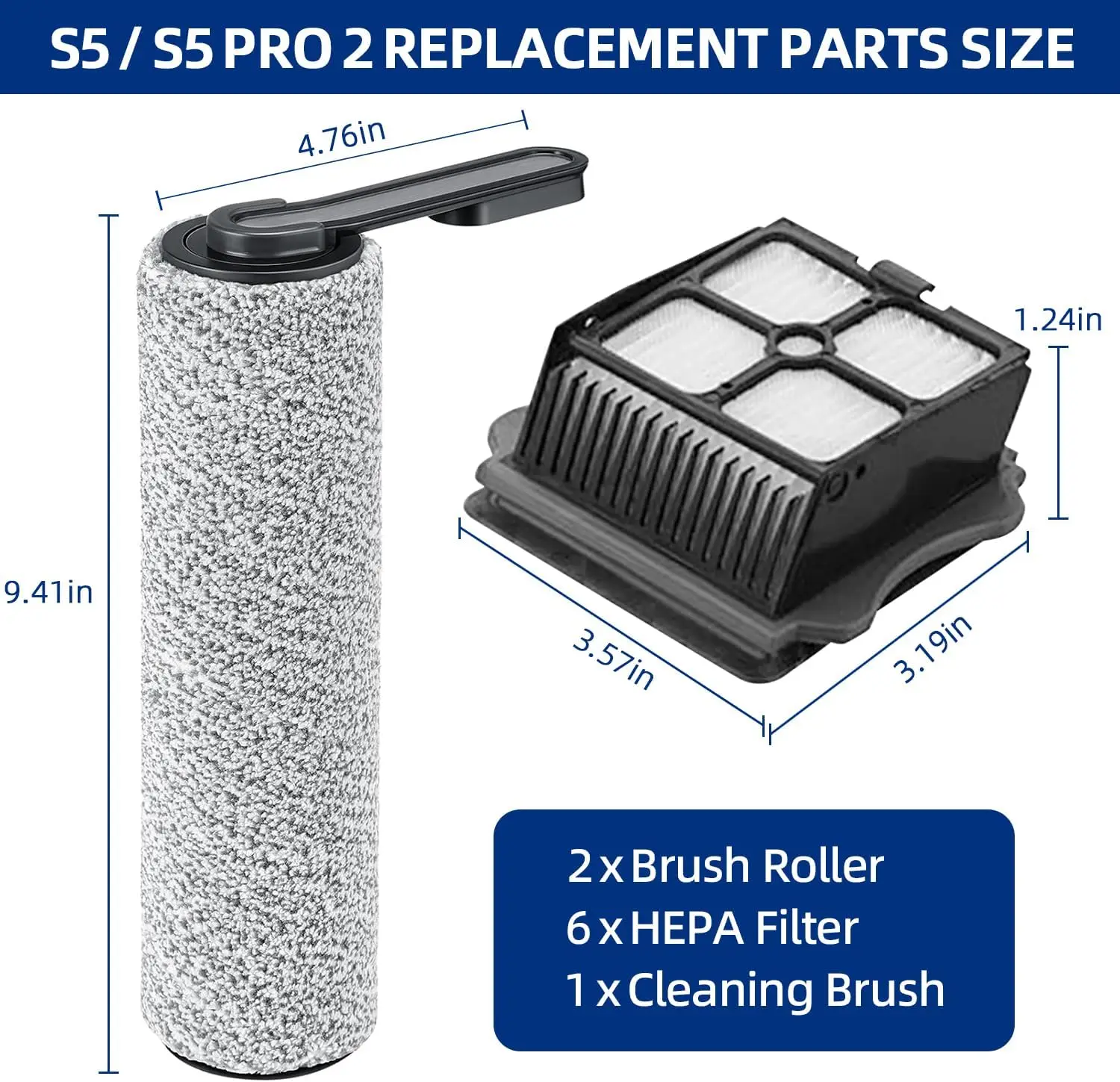 iFloor ONE S5 Brush Roller and HEPA Filter Replacement for Tineco S5/S5 Pro/S5 Pro 2/S5 Blue Cordless Wet Dry Vacuum Cleaner