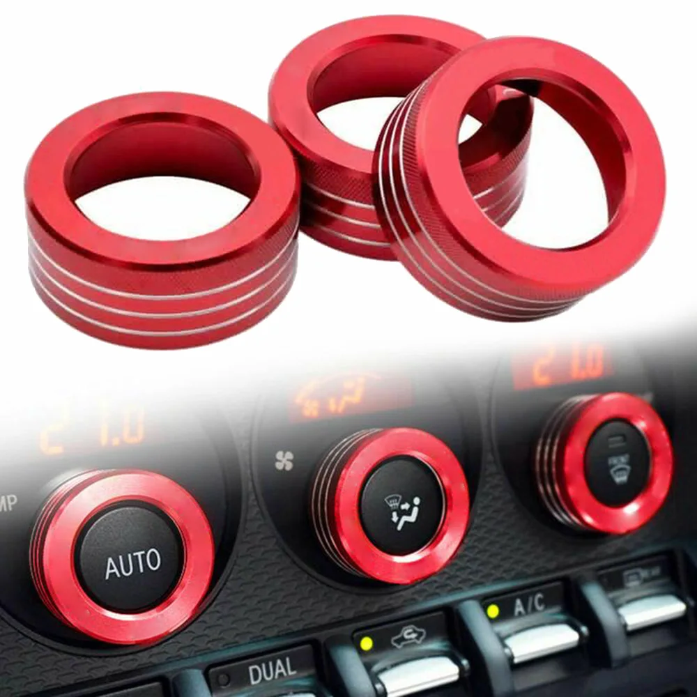 3x AC Knob Control Volume Red Cover Rings Trim For 2013-UP Subaru BRZ FRS Toyota 86 GT86 FT86 Control Knob Ring Kit