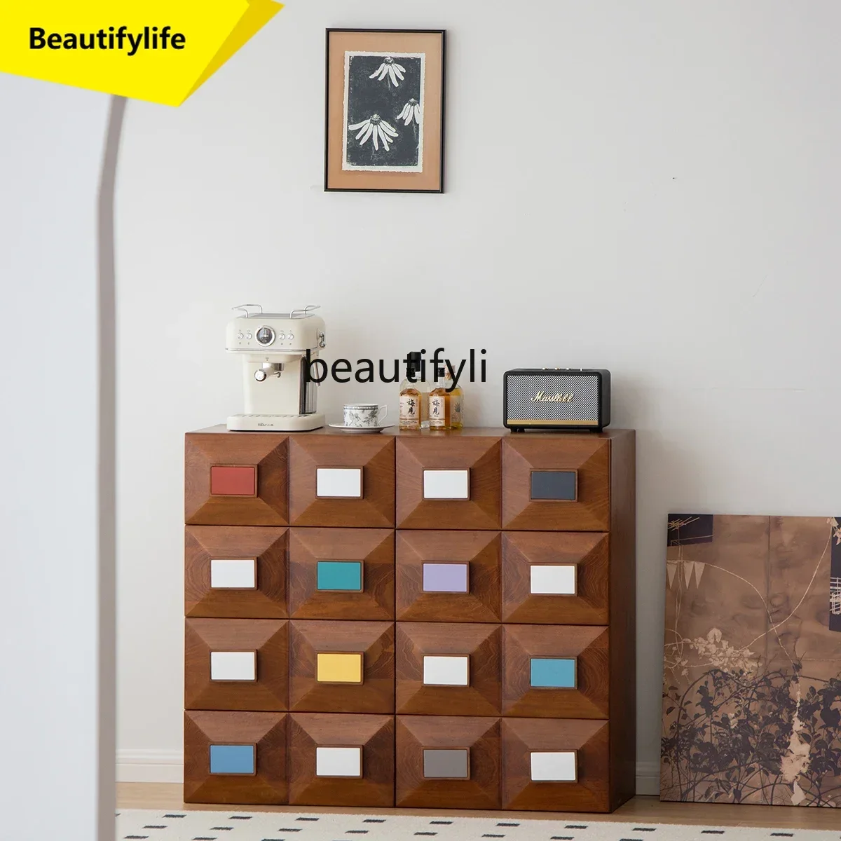 Q181  Retro chest cabinet color module combination living room sofa side cabinet card door cabinet