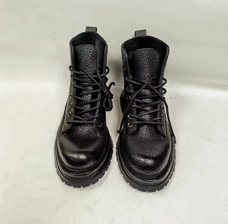 British Style Cowhide Thick Soled Boots Men's Shoes Genuine Leather Handmade Formal Work  Round Toe Derby Chelsea Boots Male view 4