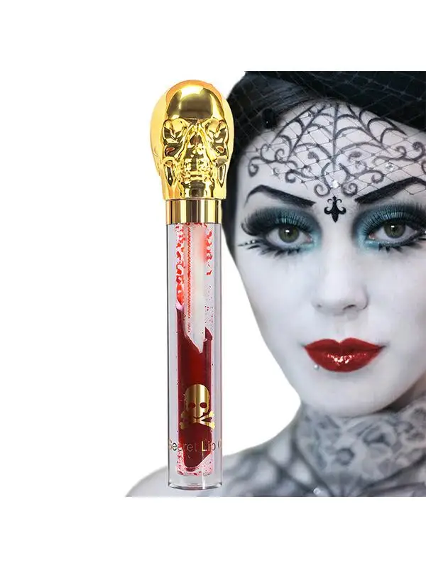 Halloween Lip Gloss Makeup Tint Skull Style Hydrating Moisturizing Lip Oil Fake Blood Juicy Lipgloss Party Makeup for Halloween