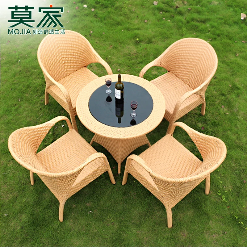 Modern Minimalist Furniture Courtyard Leisure Tea Table Rattan Chair Balcony Table and Chair Five-Piece Set