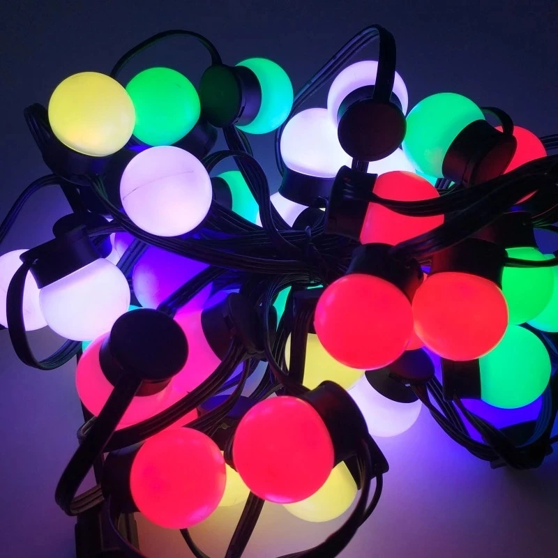 50โหนดแอดเดรสพิกเซลสมาร์ทหลอดไฟ RGB สี G30ฐานแบน Global Leds Ball สำหรับตกแต่งกลางแจ้ง