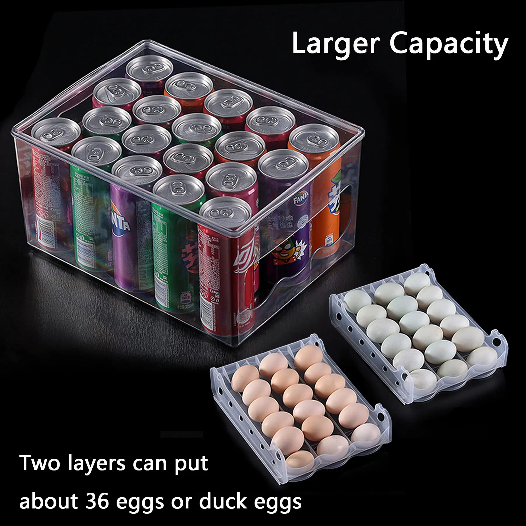 2 Layer Sliding Egg Storage Box for Fridge Clear Plastic Refrigerator Egg Organizer Bin Large Capacity Egg Holder