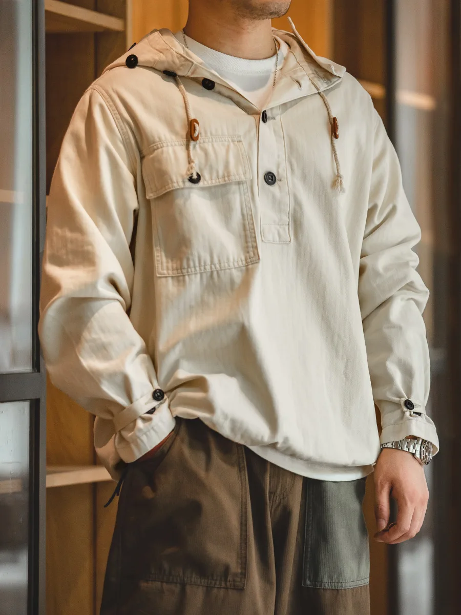 

Maden Men's Hoodie Jaet Bad Weather Resistant Spring Autumn Cotton Warm Casual Faion Vintage Sle Color Hooded Coat