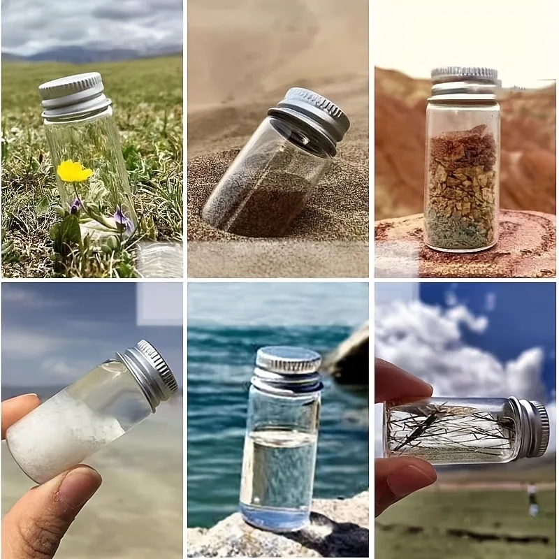 40pcs Mini Glass Bottles with Metal Screw Top Lids Small Jars Set for Beads Glitter Seeds and Sample Storage Decorative Bottles
