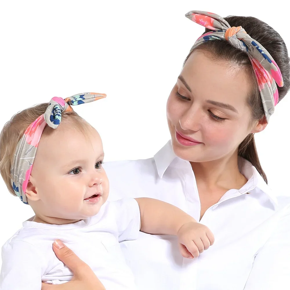 

New European and American Printed Mother and Child Suit, Baby Hairband, Headwear, Mother and Son Suit 6 Colors 1 pair