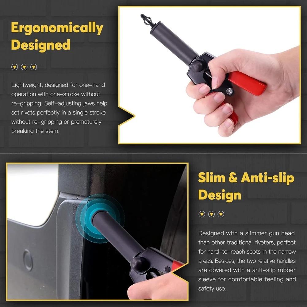 BYBS-Plastic Rivet Gun Set(42 Pieces) With 40 Pieces 4 Sizes Nylon Blind Rivets And 1 Piece Fastener Removal Tool, Hand Riveter