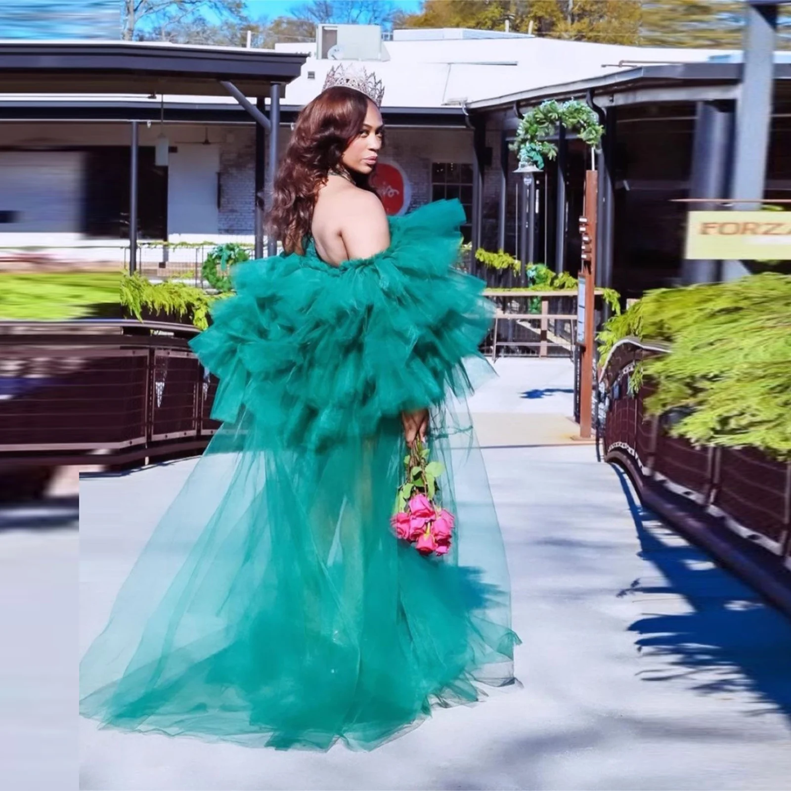 Vestido De fiesta De tul escalonado con hombros descubiertos, color verde, para sesión De fotos, vestidos De noche transparentes, vestido De fiesta para niñas