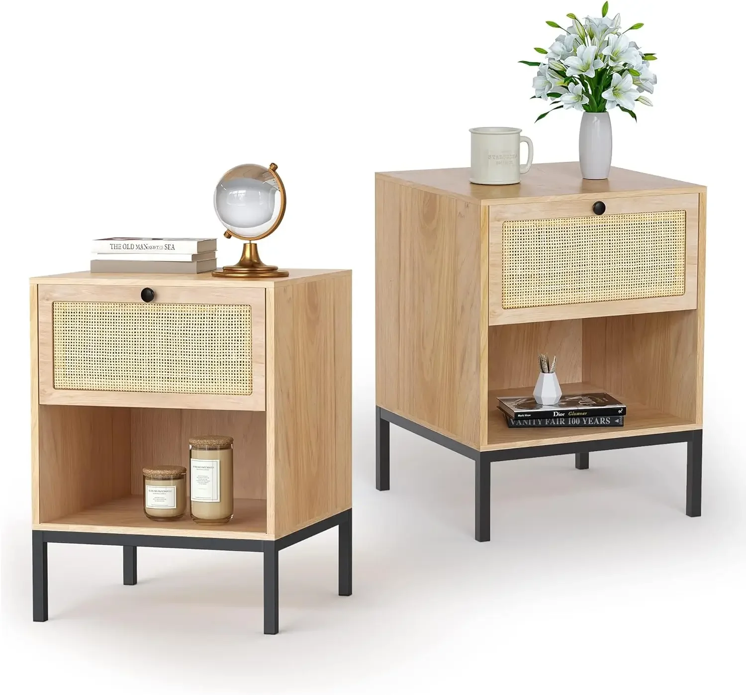 

Nightstands Set of 2, Rattan Nightstand with Drawers, End Table, Bedside Table Set of 2,for Bedroom, Living Room, Sofa