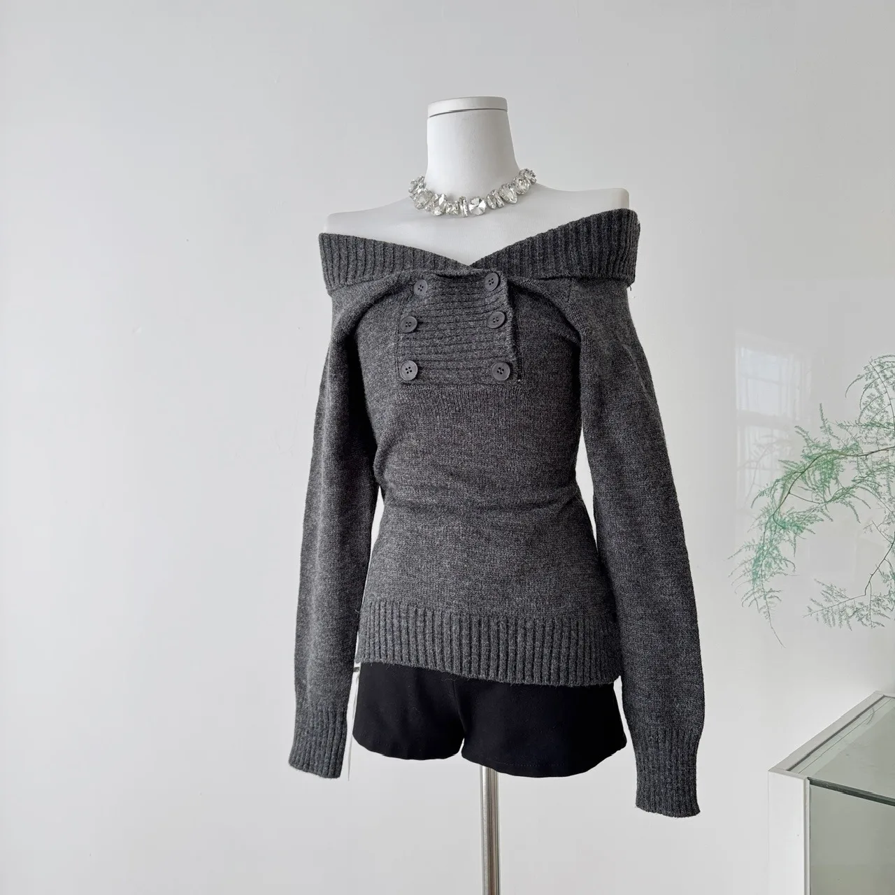 

Korean Sle Spaghetti Strap Bared oulder Knitted Sweater Hot Girl Loose Fit Regular Thin Polyester Fiber Inner Wear