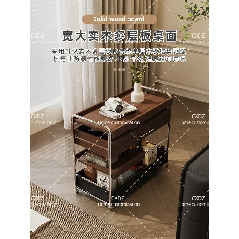 Yiyou retro home living room small apartment sofa side shelf new multi-functional trolley shelf side table