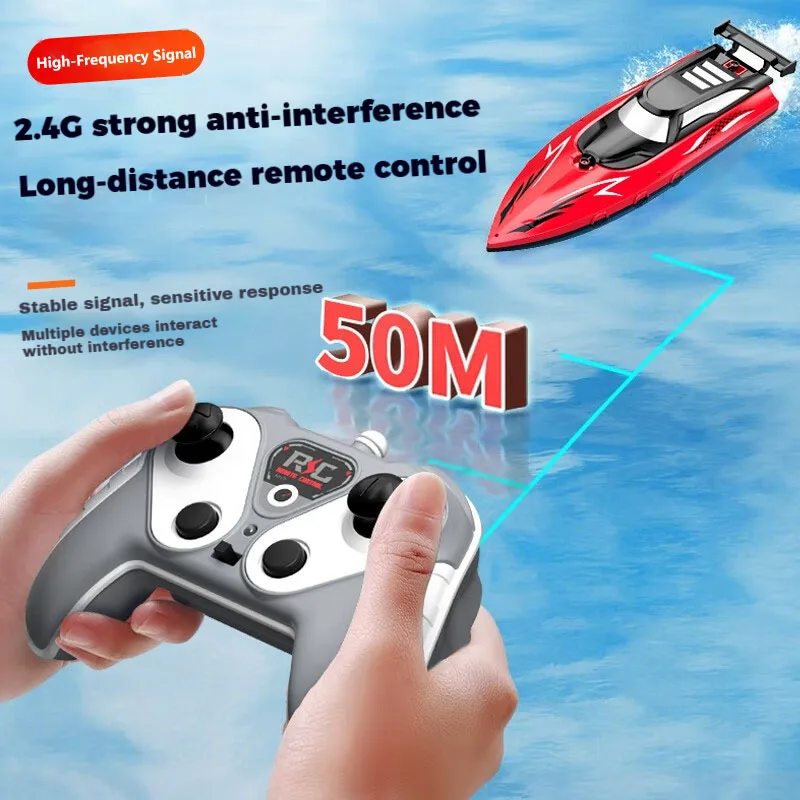 Barco de velocidade rc 2.4ghz, barco de corrida de alta velocidade com controle remoto, hélice dupla, barco de brinquedo elétrico à prova d'água para piscina, lago, crianças e adultos